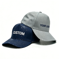 Casquette de baseball imperméable 100 % polyester pour le commerce extérieur, avec cinq trous laser, logo personnalisé, broderie et impression, protection solaire
