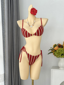 Bikini de Dos Piezas con Top de Tubo y Rayas Sexys Estilo Europeo y Americano 2026, con Cordones, para Vacaciones en la Playa - Product Image 2