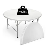 Table ronde pliante de 60 pouces (5 pieds) en HDPE blanc pour événements, fêtes, mariages, extérieur, capacité de 400 lb, vente en gros