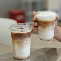 Gobelet en plastique transparent jetable de 95 mm pour boissons froides et café, recyclable, en PET, type canette américaine avec couvercle pour boissons glacées