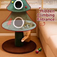Arbre à chat personnalisé OEM en forme de sapin de Noël pour 2 à 3 chats, double condo, arbre à griffer en peluche avec balles suspendues, 132 cm, grand arbre à chat, vente en gros