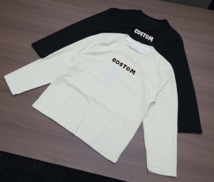 T-shirt streetwear à manches longues en coton gaufré épais imprimé numériquement avec motif, 300 grammes, pour homme - Product Image 1