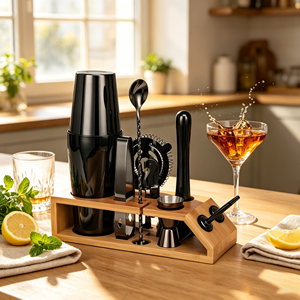 Ensemble de mélangeurs à cocktails en acier inoxydable poli miroir, trapézoïdal, écologique et réutilisable, couleur or rose, pour débutants - Product Image 1