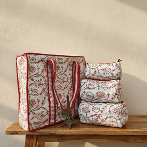 Bolso Tote de Algodón Acolchado con Estampado Artesanal, Gran Capacidad, Cierre de Cremallera, Juego de 3 Piezas con Bordado Floral Estilo Bohemio - Product Image 4
