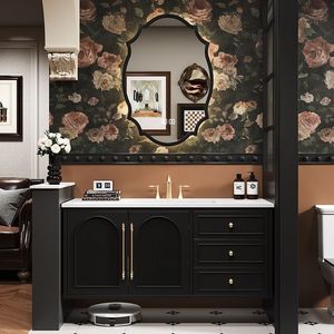 Mueble de baño retro francés con lavabo integrado de cerámica curvada en caliente y combinación de lavabo y mueble. - Product Image 2