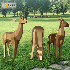 Escultura Hanhua de Ciervo Geométrico en Acero Inoxidable, Adorno de Jardín para Exteriores, Escultura de Animal Facetada, Decoración Metálica para Césped - Product Image 1