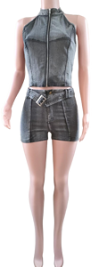 Conjunto de dos piezas de mezclilla para mujer, top sin mangas con cuello halter y pantalones cortos de mezclilla, ropa de verano de alta calidad. - Product Image 6