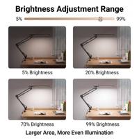 Lampe de bureau LED avec interrupteur à bouton pour variation d'intensité, 95 CRI, design pliable anti-éblouissement, en métal, alimentation CA, pour étudiant, lecture, chevet