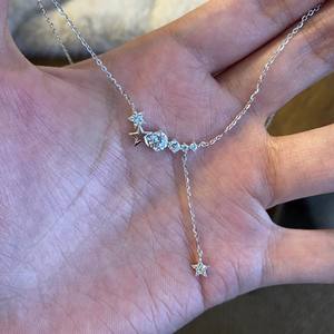 S925 Sterling Silver Double Cross Necklace Zircon Niche Design Light Luxury Versatile <b>Personality</b> <b>Sweet</b> Cool High-End Pendant - Product Image 2