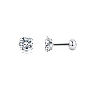 Boucles d'oreilles en acier inoxydable 316 avec une seule pierre précieuse en zircon et un dos à visser rond pour un usage unisexe - Product Image 6