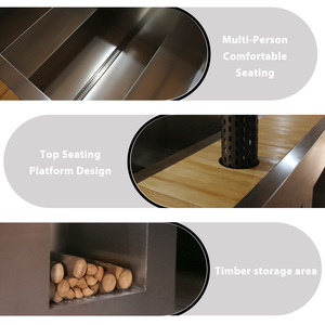 Bain à remous de luxe pour 4 personnes, design moderne, extérieur, en bois de pruche, avec revêtement en acier inoxydable, chauffé au bois, pour jardin, villa, relaxation et bien-être - Product Image 4