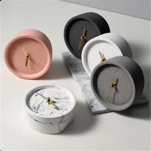 Industrial Style Portable Alarm Non Ticking Round Small Silent Concrete Desk Nordic Table Clock For Home Decor