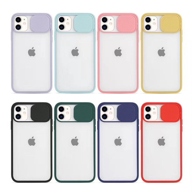 HOCAYU Slide Camera Lens Protection Phone Case for iPhone 11 12 13 14 Pro Max Matte Transparent Back Cover Fundas Celulares