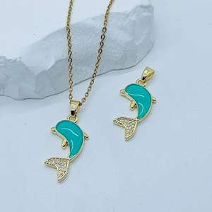 Adjustable Dolphin Pendant <b>Necklace</b> 18K Gold Plated Stainless Steel <b>Choker</b> Jewelry <b>Necklace</b> for <b>Lady</b> - Product Image 1