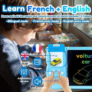 GY Bilingual French/English Blue <strong>Talking</strong> <strong>Flashcards</strong> Drawing Tablet LCD Writing Pad for Kids Toddlers Learning Toy Plastic - Product Image 1
