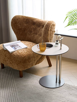 Table basse moderne de luxe en acier inoxydable avec table d'appoint en cuir pleine fleur, petit meuble de salon avec fonction de service de boissons