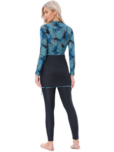 Maillot de bain musulman modeste à manches longues avec fermeture éclair, ensemble 3 pièces avec chapeau et coussinets de poitrine - Product Image 4