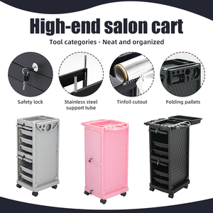 Carrito <span class=keywords><strong>de</strong></span> Salón Rosado con Cerradura y Cajones para Peluquería y Barbería, Organizador <span class=keywords><strong>de</strong></span> Almacenamiento <span class=keywords><strong>de</strong></span> Múltiples Niveles - Product Image 2