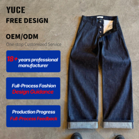 Jean en denim selvedge épais taille mi-haute YUCE Vintage pour homme, en tissu 100 % coton indigo, coupe Cleanfit