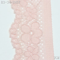Dentelle élastique rose pâle de 3 cm de large, bordure étroite extensible pour lingerie, caraco, bralette, vêtements de nuit, décoration