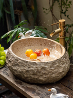 Vente en gros de lavabo sur mesure en pierre artificielle beige travertin, grand lavabo pour salle de bain extérieure