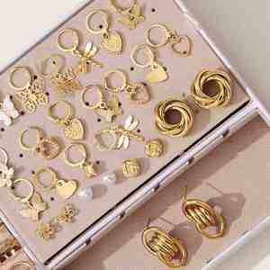New Alloy Gold Plated Trendy Women's Set Butterfly Heart Pearl Hoop Earrings Geometry Ring Engagement <b>Wedding</b> <b>Accessories</b> Box - Product Image 3