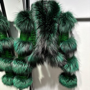 Giacca di <span class=keywords><strong>Pelle</strong></span> Moda Autunno 2025 Effetto Coccodrillo Marrone da <span class=keywords><strong>Donna</strong></span> <span class=keywords><strong>in</strong></span> Vera <span class=keywords><strong>Pelle</strong></span> di Agnello con Pelliccia di Volpe - Product Image 4