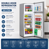 Réfrigérateur à double porte de 200 litres avec congélateur supérieur, refroidissement direct, prise EU, capacité 142L+58L pour usage domestique