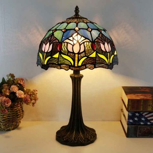 LongHuiJing Tiffany Mediterranean Style 12" Dome Flexible Stained Glass LED <b>Bedside</b> <b>Table</b> Lamp for Indoor Home Decoration - Product Image 3
