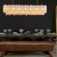 JYLIGHTING Lustre moderne en quartz, cadre blanc, hauteur réglable, suspension linéaire de luxe, LED dimmable pour salle à manger