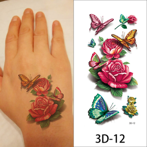 Adesivo temporaneo da donna impermeabile 3D con disegno a farfalla con fiori di rosa - Product Image 3