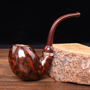 Handcrafted Bent Tobacco Pipe With Silver Ring Solid Wood Bowl For Men Smoking - Product Image 1