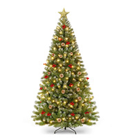 Sapin de Noël artificiel en PVC de haute qualité 2027 avec LED pré-éclairées, cônes de pin et baies rouges pour la décoration des fêtes