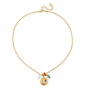 Collar con Colgante de Sol y Luna Chapado en Oro Estilo Europeo Americano con Perlas y Circonitas para Uso Diario y Ocasiones Festivas - Product Image 5