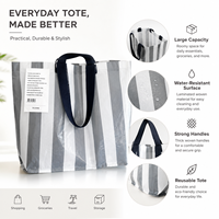 Sac fourre-tout personnalisé en PP tissé laminé transparent à rayures, réutilisable, imperméable, pour courses et supermarché, vente en gros
