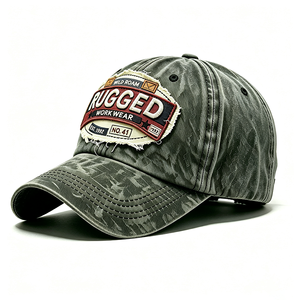 Casquette de baseball vintage en coton délavé, style 'Dad Hat', avec patch brodé personnalisé et effiloché, robuste, pour le travail et l'extérieur, non structurée, avec motif lettre - Product Image 2