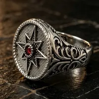 ZhuQian – Nouveauté : Bagues punk rétro en argent en forme d'étoile polaire pour hommes, avec zircone rouge classique, bijoux de personnalité, accessoires de mode