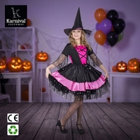 Costume de sorcière pour filles, robe à paillettes et chapeau, tenue de spectacle pour fête d'Halloween, carnaval, polyester