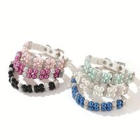 Collier en cuir réglable pour chien avec perles et strass en cristal, vente en gros