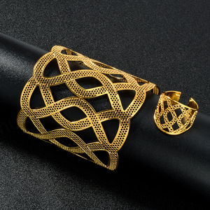 Whosale Custom Fashion Ethiopia Jewelry Cuff Hollow Interlace <b>Bangles</b> Ring Sets Women - Product Image 3