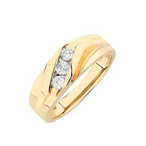 Vogue Vintage Silver Three Zircon Diamond Stone Gold Plate Engagement Wedding Ring For Men Gift Jewelry