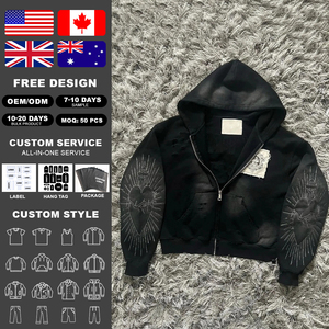 Sweat à capuche personnalisé avec broderie, surdimensionné, en molleton doux, zippé, en coton de haute qualité 450 g/m², en tissu éponge français, lavé à l'acide - Product Image 2