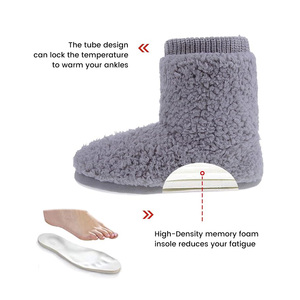 Doublure en fausse polaire floue chaude et confortable pour femmes avec manchette élastique tricotée semelle antidérapante à enfiler pantoufles à la cheville <span class=keywords><strong>d</strong></span>'<span class=keywords><strong>intérieur</strong></span> - Product Image 6