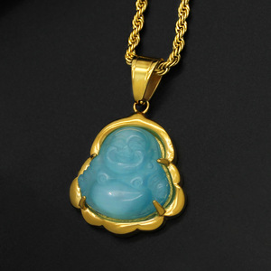 Collar con Colgante de Buda de Piedra Ojo de Gato, Acero Inoxidable 18GP, Amuleto Budista <span class=keywords><strong>Tibetano</strong></span>, Collar de Jade con Buda Maitreya - Product Image 5