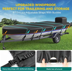 Copertura per <span class=keywords><strong>Barca</strong></span> a Fondo Piatto OBD a 5 Strati, Utilizzabile per Ormeggio/Trascinamento, Anti-UV, Antivento, Super Impermeabile 300D, Lunghezza 18'-20' - Product Image 3