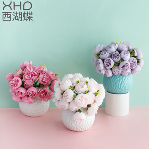 Bouquets de pivoines artificielles 27 têtes fleurs en soie rose jaune blanc décoration mariage maison - Product Image 4