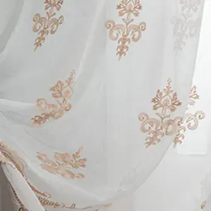 Barato blanco tul bordado semi-sheer al por mayor medallón diseño habitación Junta redonda estilo cortina