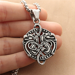 Double <b>Headed</b> Dragon Pendant Stainless Steel Necklace Men's Retro Hollow Animal Design Geometric <b>Style</b> 190195 - Product Image 3