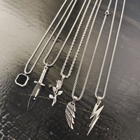 Collier pendentif VAF 24 pouces en acier inoxydable 316L, collection argentée, motifs poignard, éclair, ailes, rose de la boussole, fleur