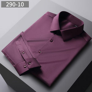 Spot Men's Long Sleeve Solid Color Shirt Anti-wrinkle Elastic Business Casual Shirt Wholesale <strong>Silky</strong> Texture Men's <strong>Top</strong> - Product Image 6